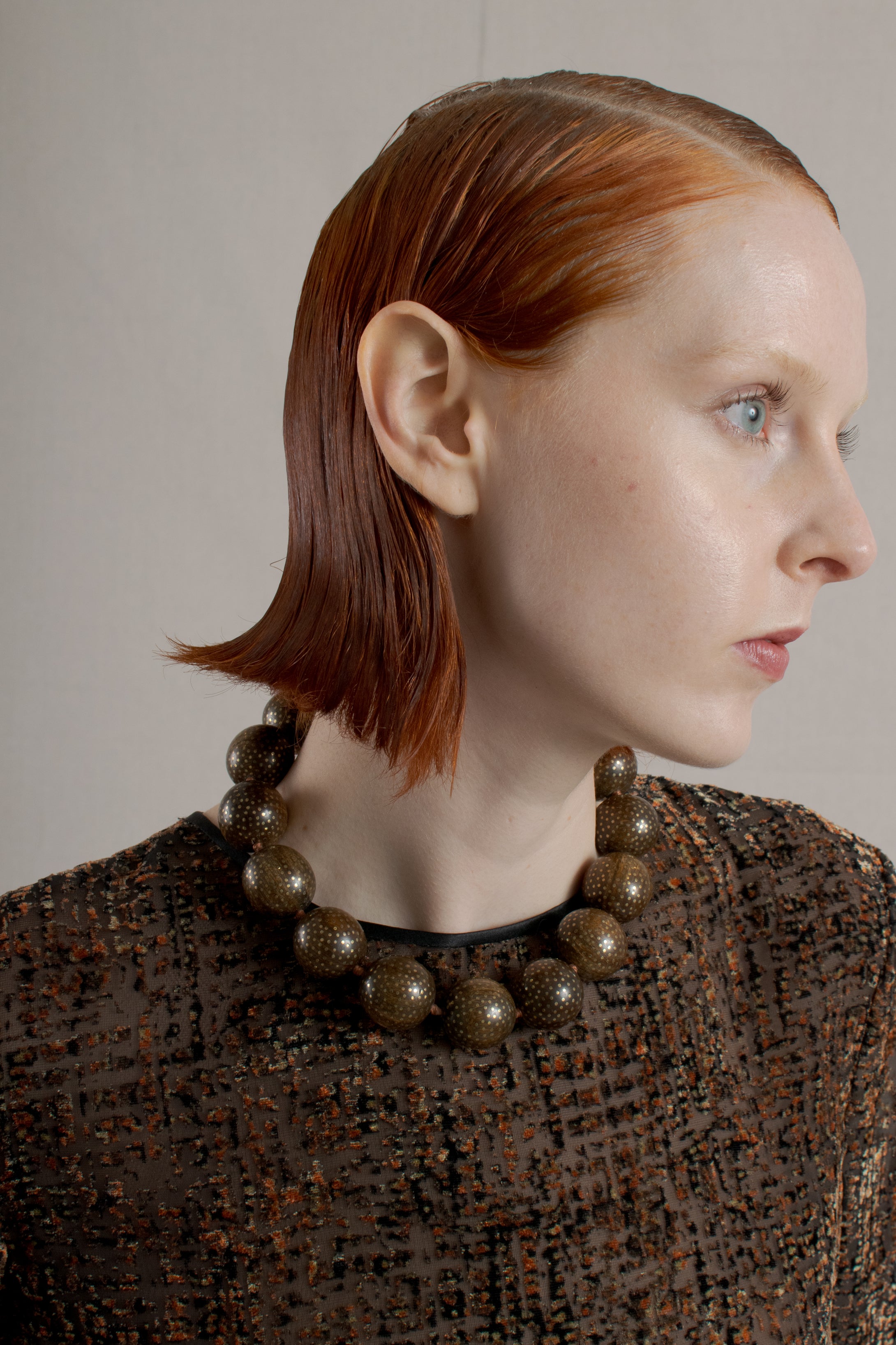 Patricia Von Musulin Lignum Vitae Wood Ball & Hammered Brass Necklace