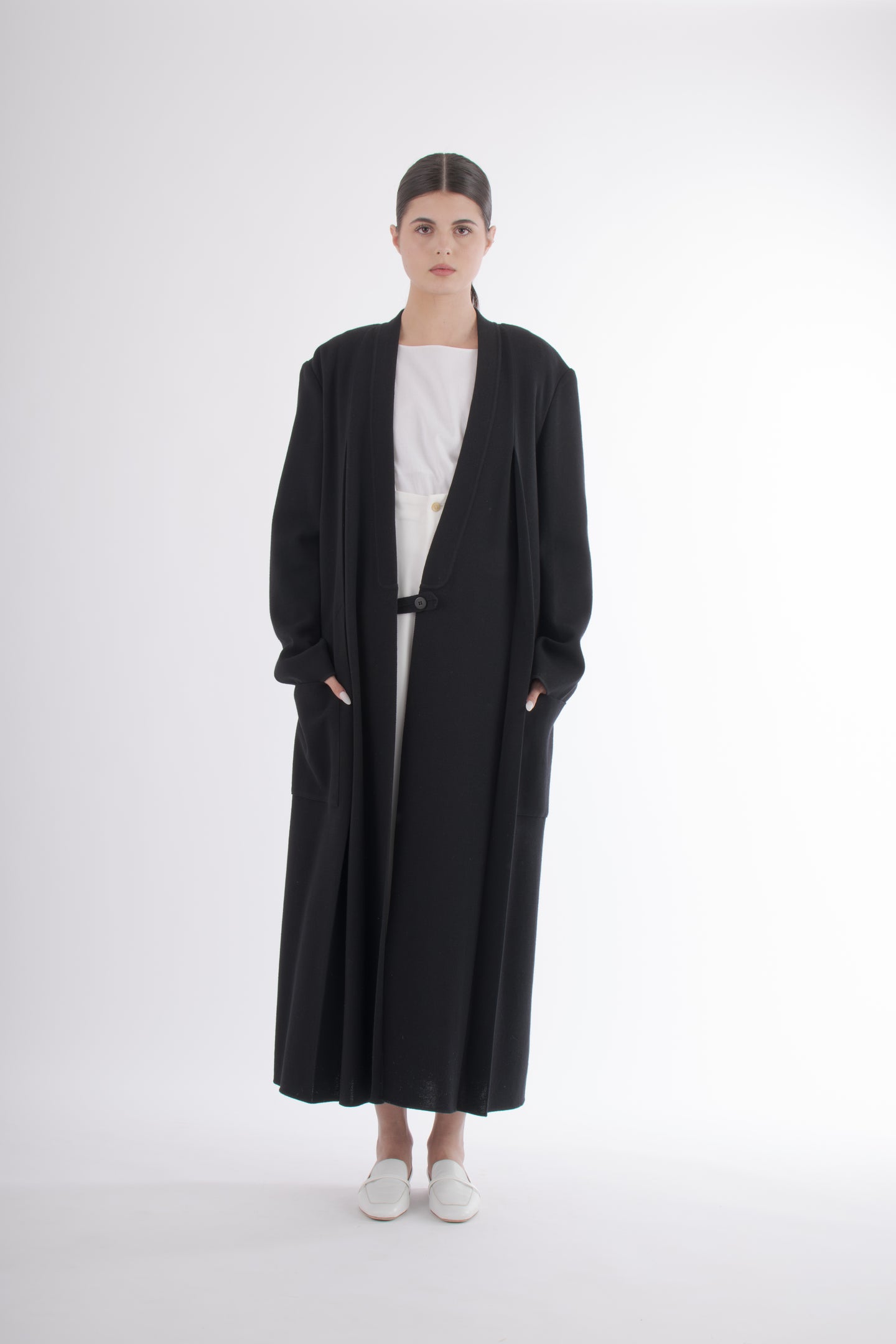 1982 Issey Miyake Black Knit Maxi Sweater Coat