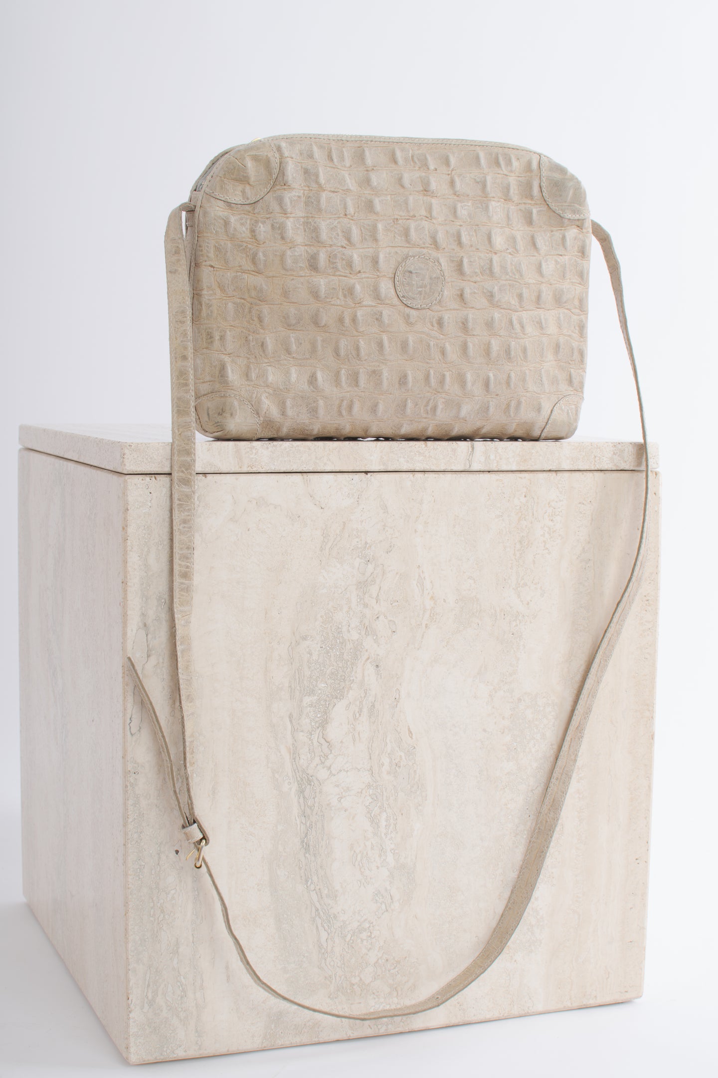 1980's Fendi Bone Crocodile Embossed Leather Crossbody Bag