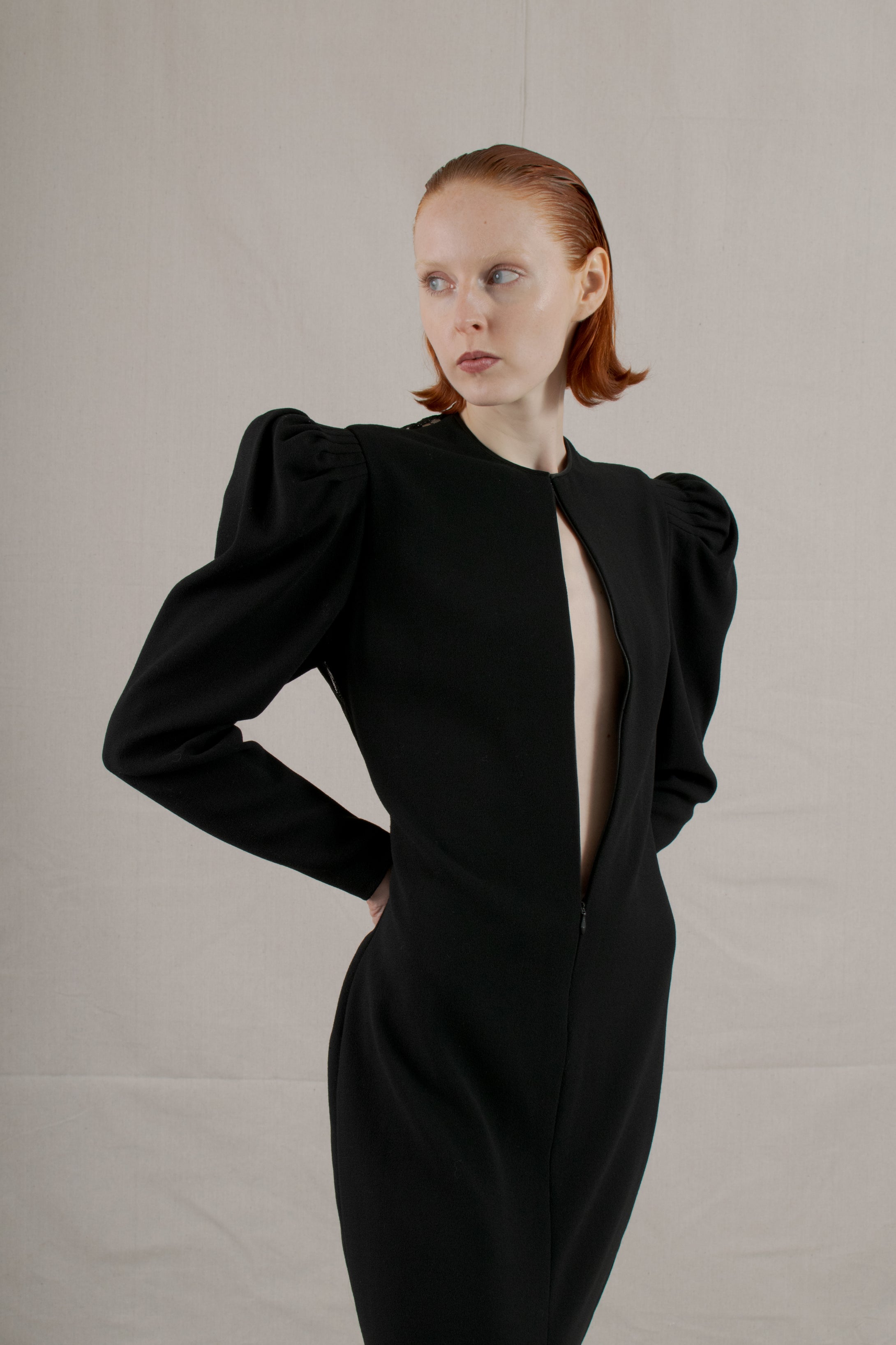 1980's Galanos Sheer Back Black Gown