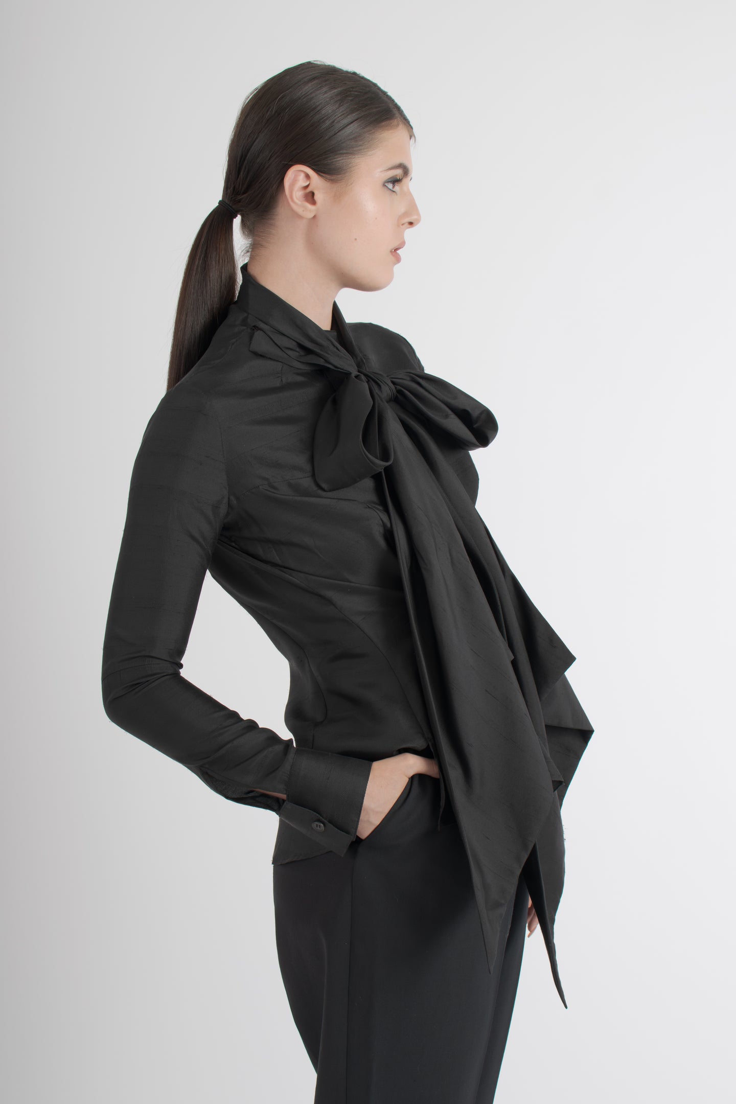 1990's Yohji Yamamoto Black Raw Silk Blouse