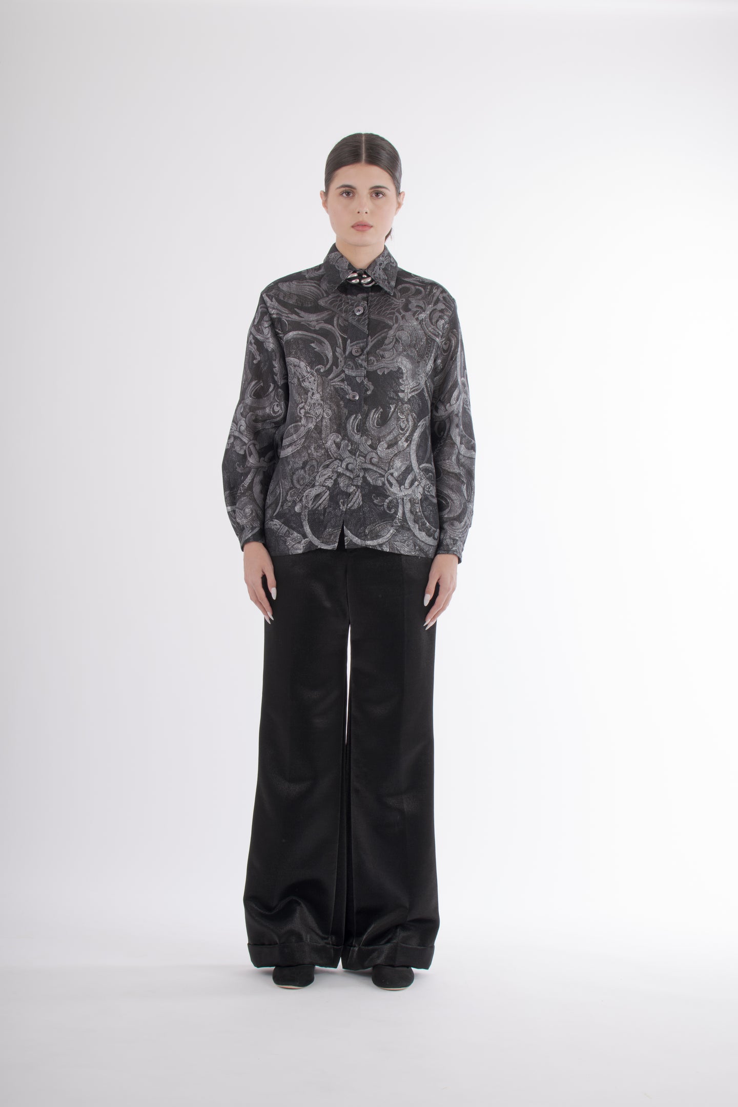 1980's Gianfranco Ferre Silver Lamé Shirt