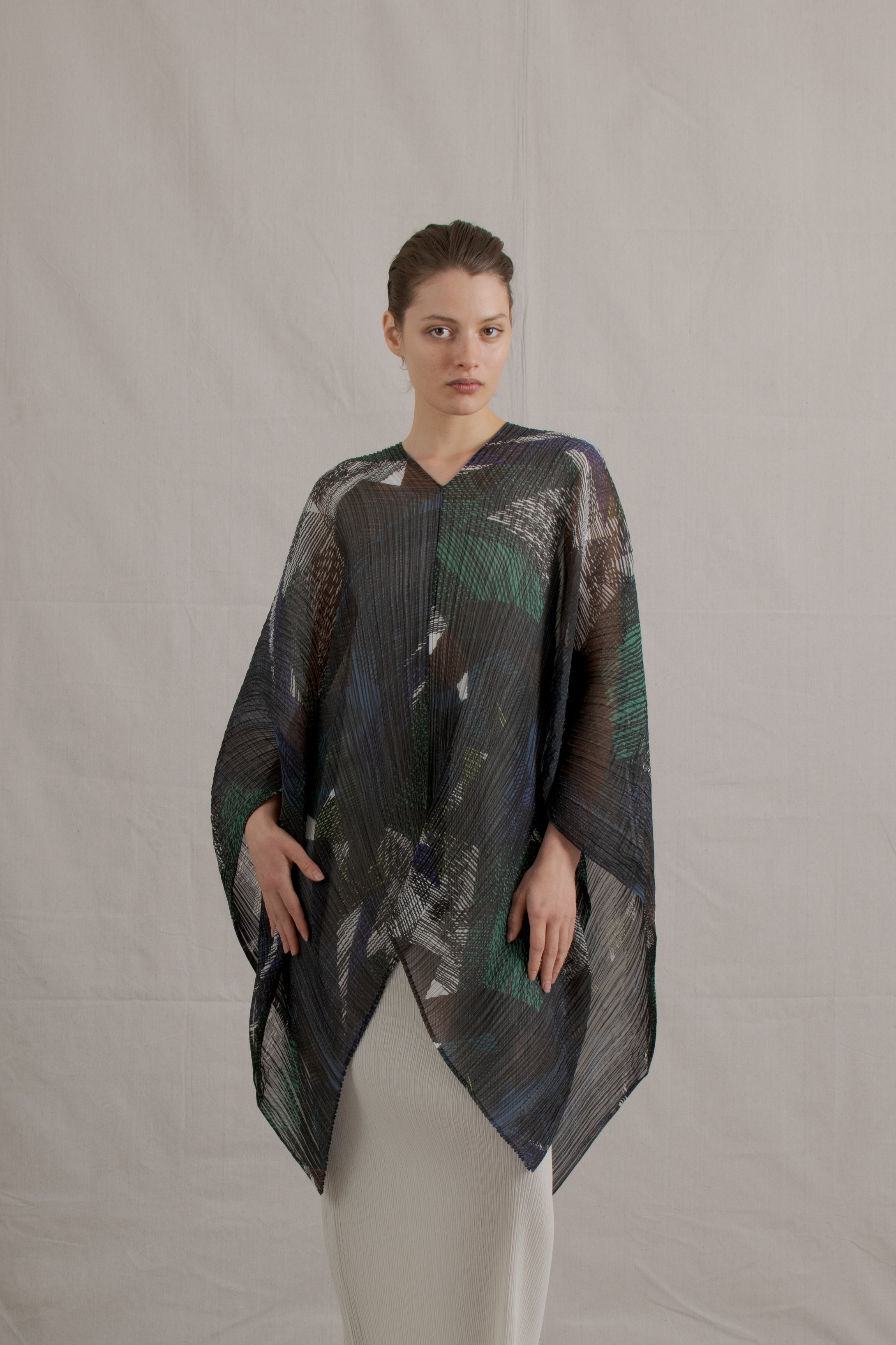 Y2K Issey Miyake Pleats Please Printed Capote