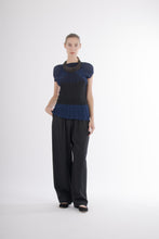 Load image into Gallery viewer, Y2K  Issey Miyake Graphic Blue and Black Pleated Top
