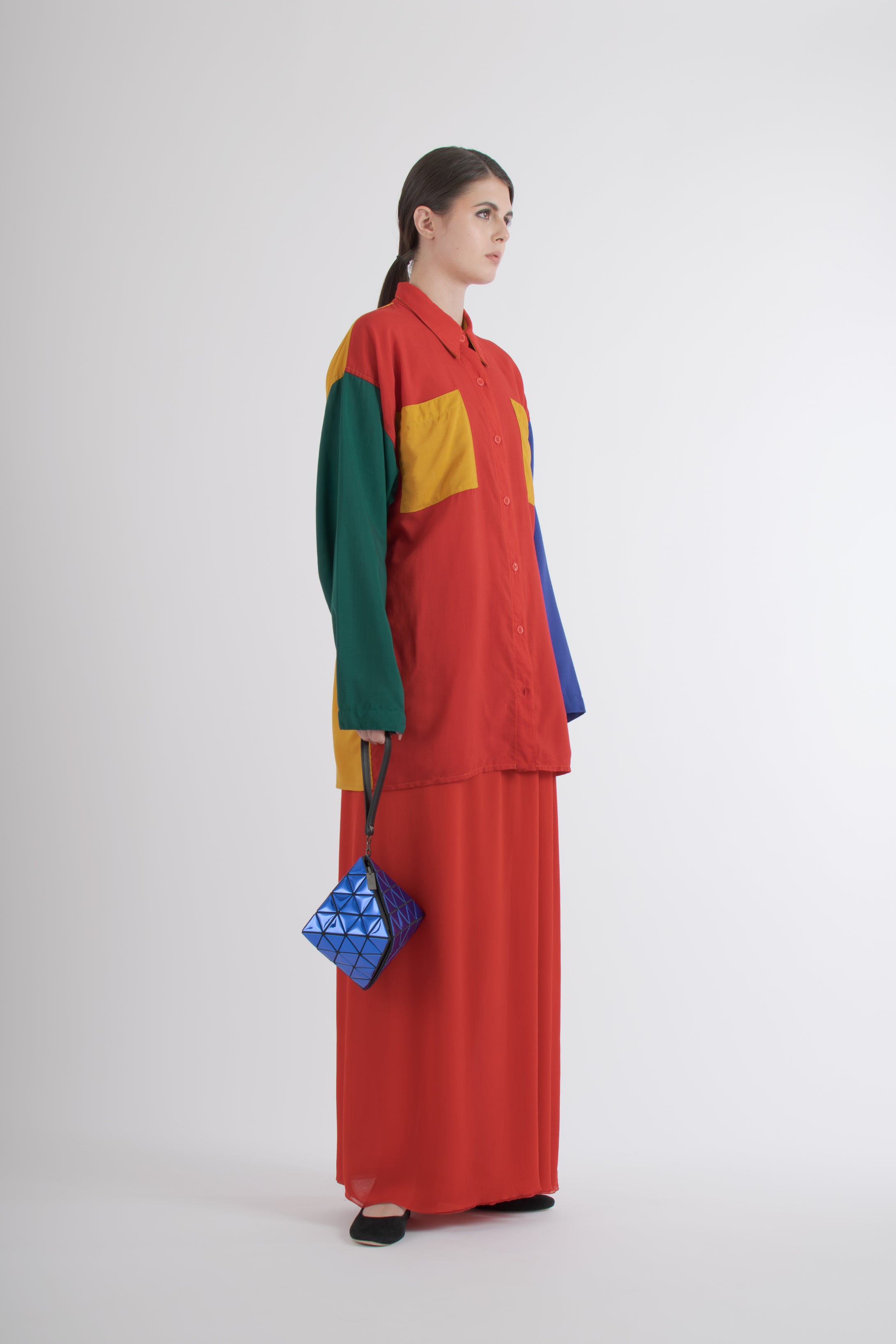 Issey Miyake Baobao Metallic Blue Octahedron Wristlet Bag