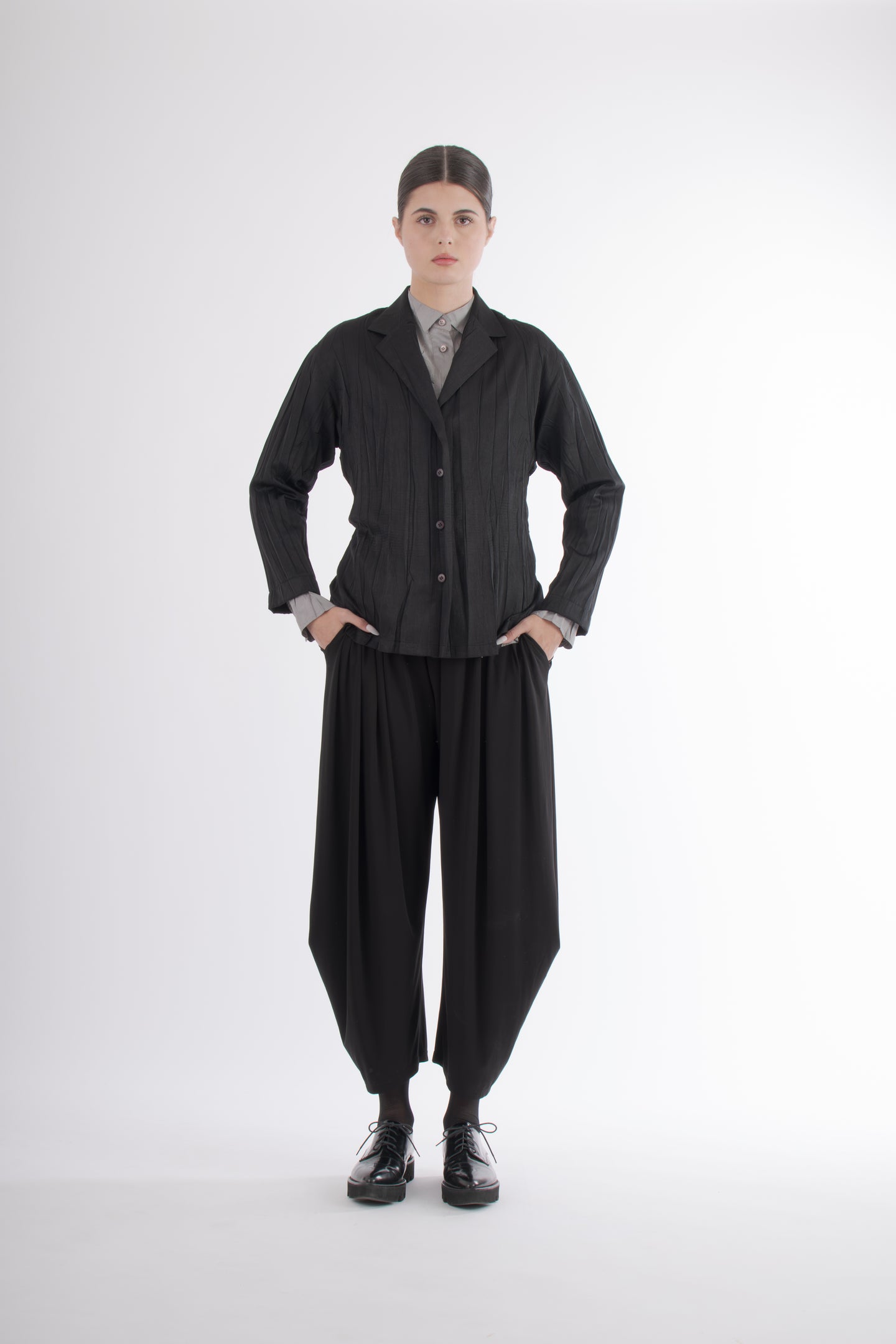 1990's Issey Miyake Black Crinkle Lightweight Blazer Top