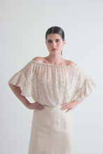 Load image into Gallery viewer, SS 1970&#39;s Yves Saint Laurent Silk &amp; Lurex Polka Dot Off Shoulder Top
