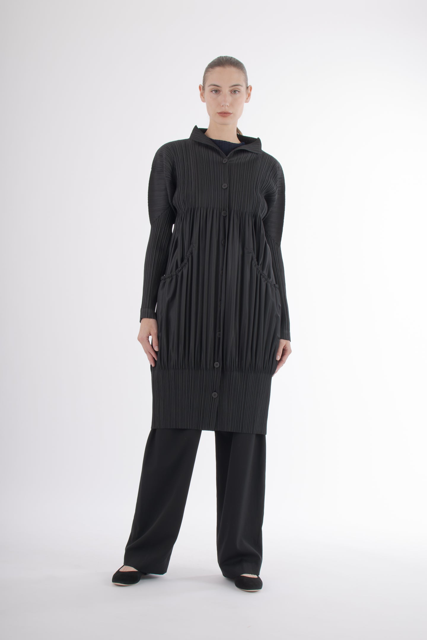 Y2K Issey Miyake Pleats Please Black Pleated Bubble Coat