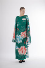 Load image into Gallery viewer, 1970&#39;s Hanae Mori Green Floral Silk Chiffon Dress

