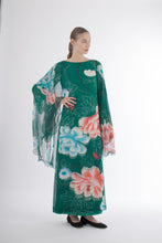 Load image into Gallery viewer, 1970&#39;s Hanae Mori Green Floral Silk Chiffon Dress

