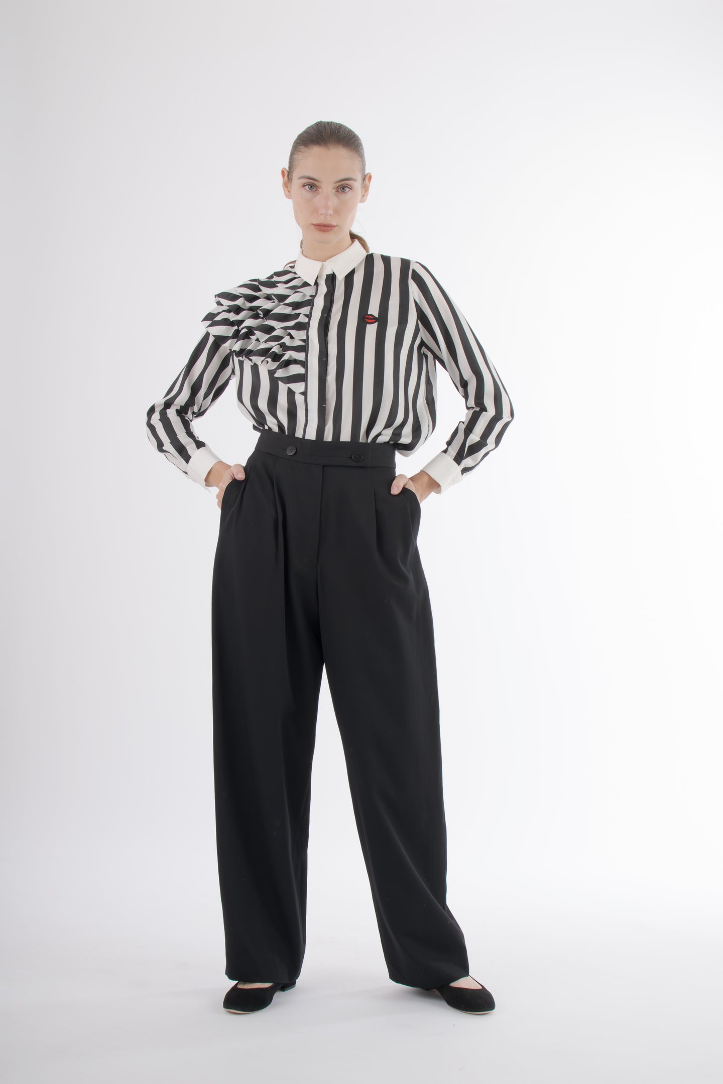 1990's Kansai Yamamoto Striped Ruffle Blouse