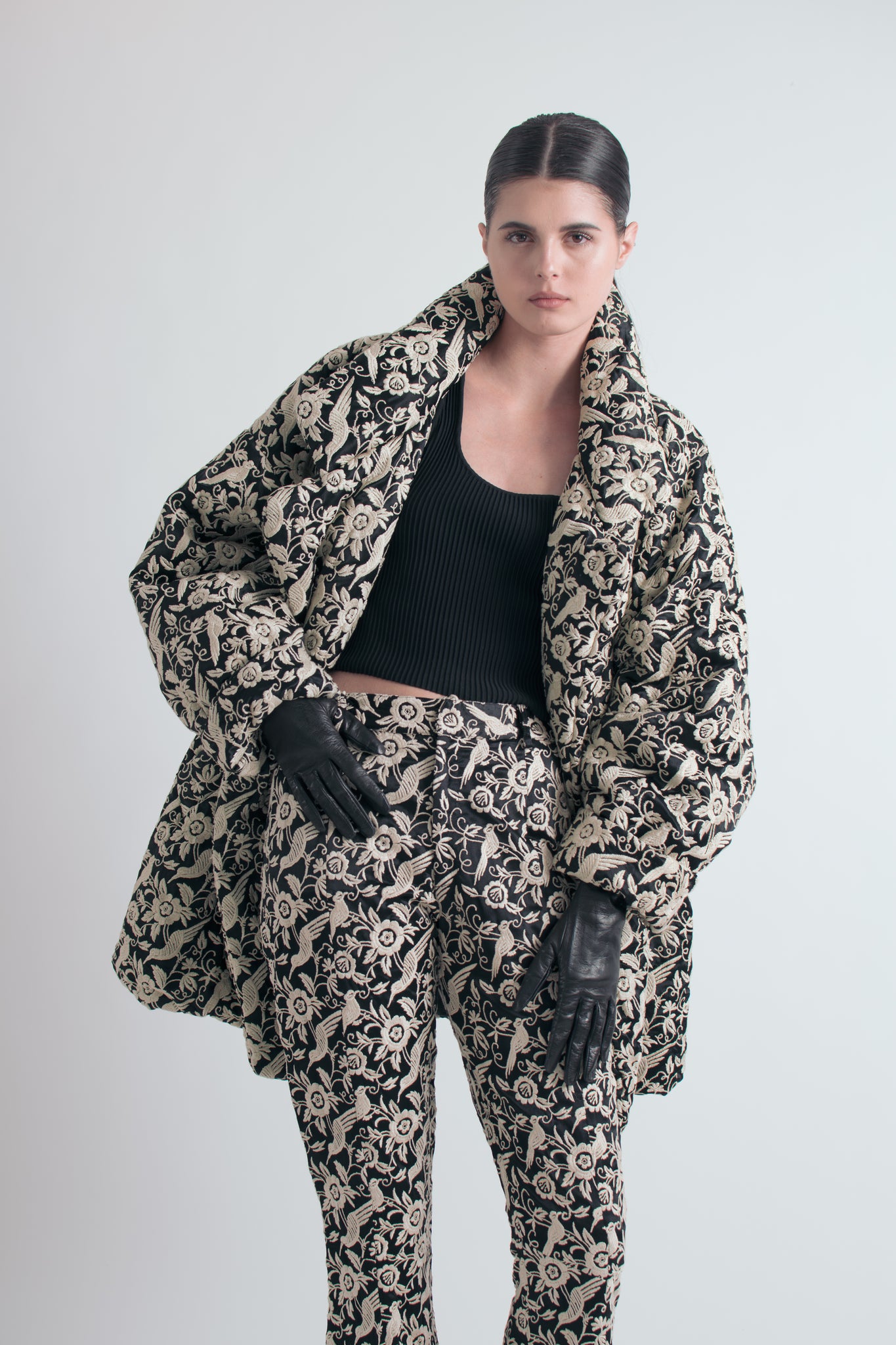 1980 s OMO Norma Kamali Embroidered Satin Puffer Coat Lust and