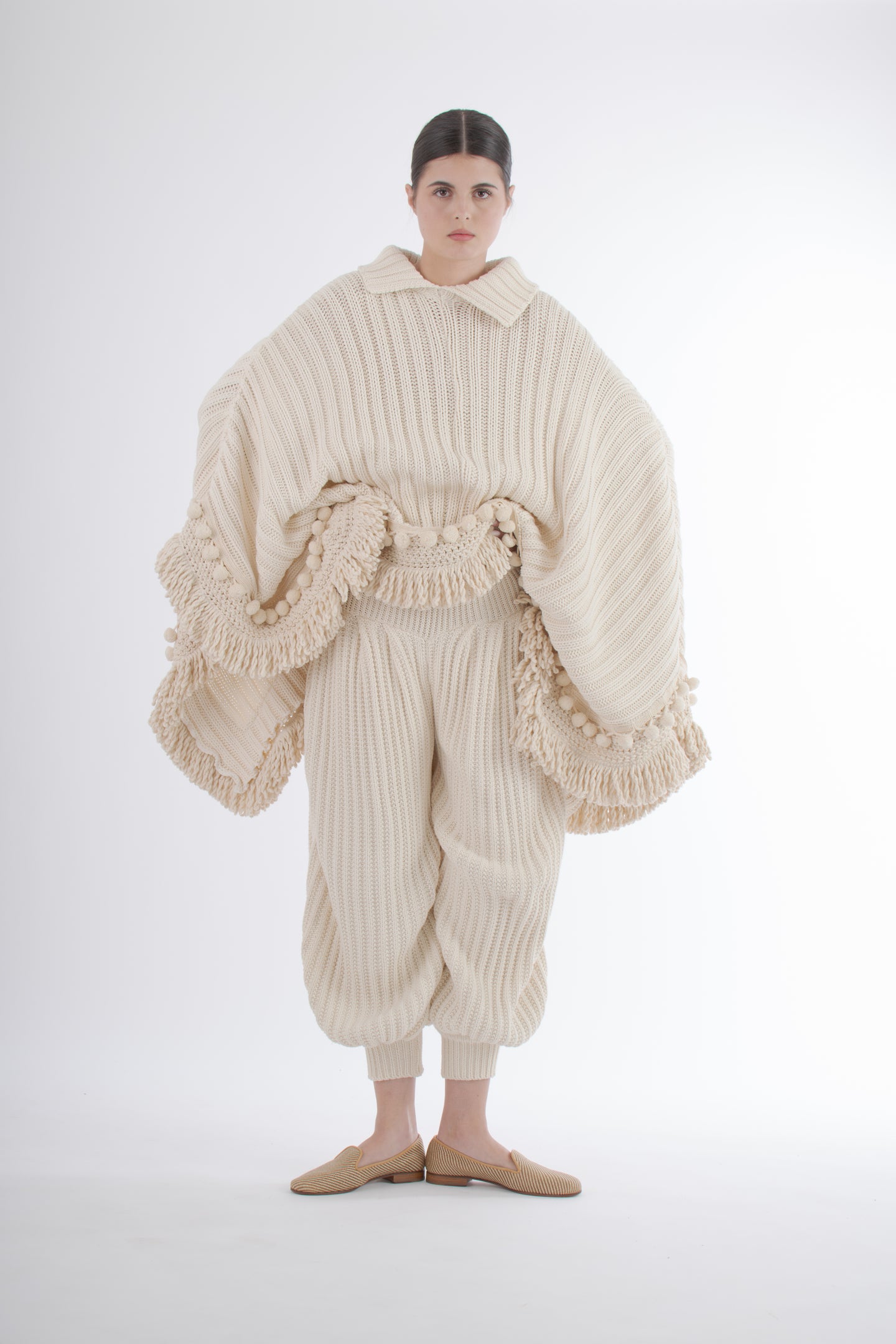 1980's Norma Kamali Ivory Cable Knit Harem Pants