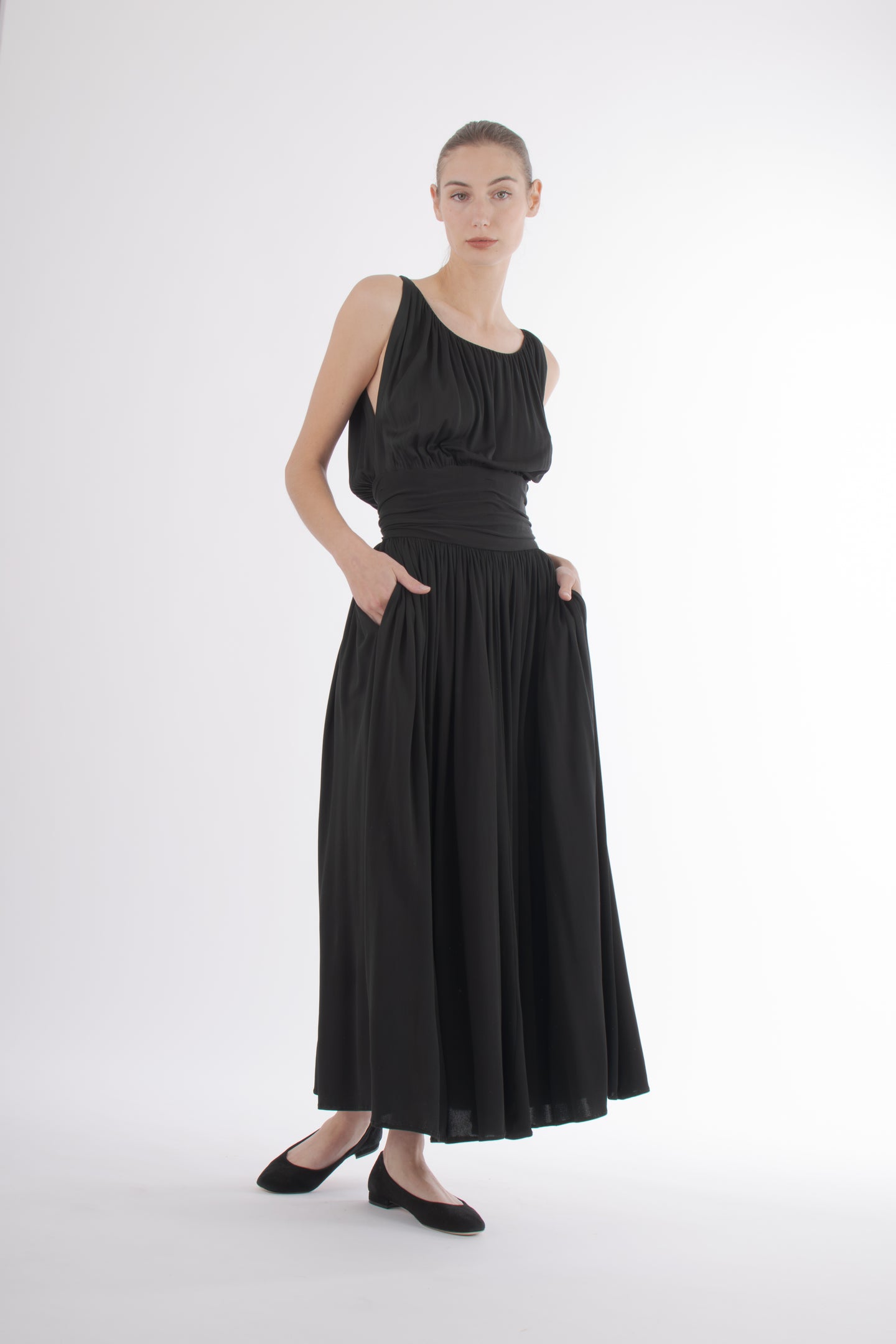 1960's Traina Norell Black Silk Jersey Dress